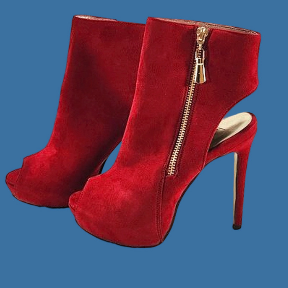 Luichiny Red Open Toe Heel Ankle Bootie Size 7